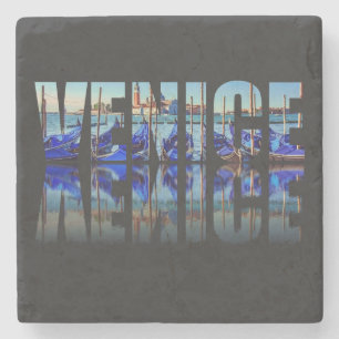 Porta-copo De Pedra Texto de Veneza com quadrado de reflexão