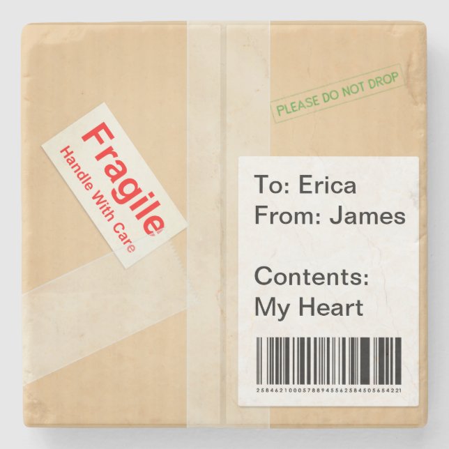 Porta-copo De Pedra Texto Personalizado de Cubo de Caixa de Entrega Mi (Frente)