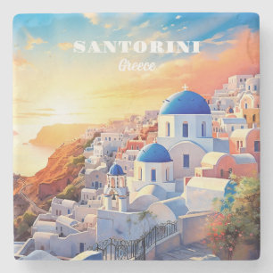 Porta-copo De Pedra Texto personalizado Grécia Santorini Sunset