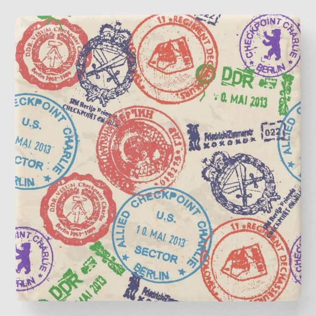 Porta-copo De Pedra Textura com selos reais. (Frente)