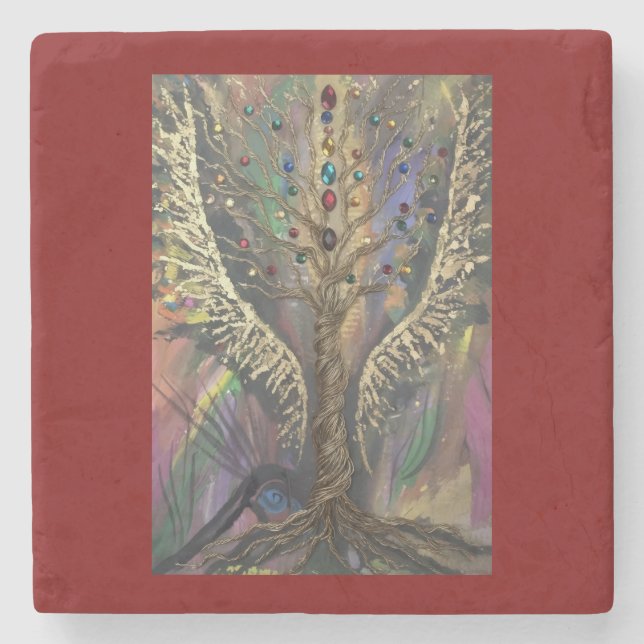 Porta-copo De Pedra Th Divine Tree Of Life celestial wings and jewels  (Frente)