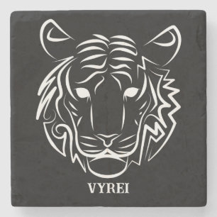 Porta-copo De Pedra Tigre Tribal Negro e Branco