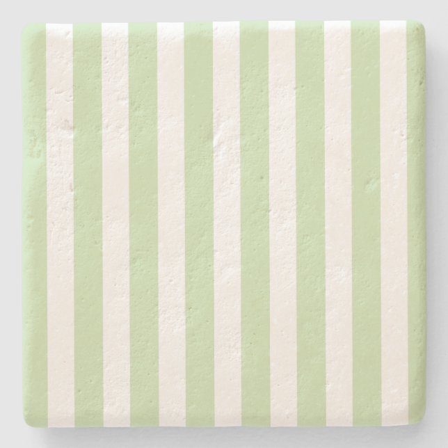 Porta-copo De Pedra Tiras doces brancas e verdes claras (Frente)