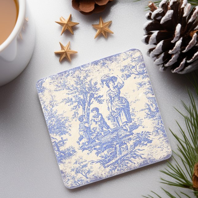 Porta-copo De Pedra Tóile de jouy, azul-vegetação, impressa (Criador carregado)