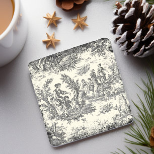 Porta-copo De Pedra Toile de Jouy Feminina Preto e Branco Vintage em C