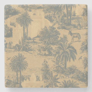 Porta-copo De Pedra Toile Marroquino Azul Ardósia Dourado Vintage Came