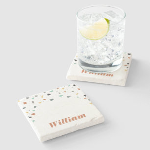 Porta-copo De Pedra Tones terrestres do Azulejo Terrazzo Confetti Mode