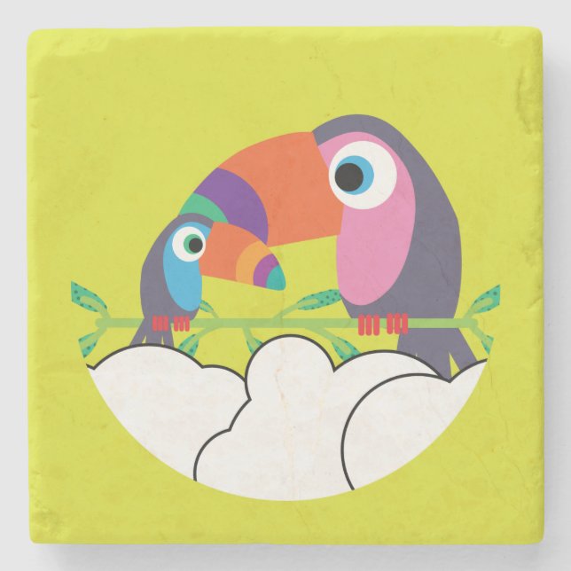 Porta-copo De Pedra Toque bonito | Toucans de amor | Aves Engraçadas M (Frente)