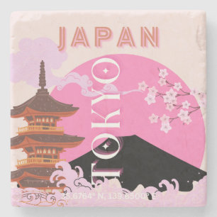 Porta-copo De Pedra Tóquio Japão Viagem Art, Retro-Viagem Art, Rosa