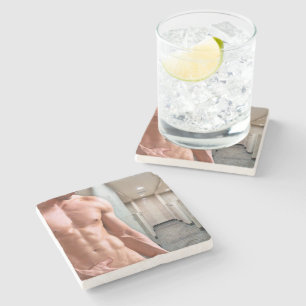 Porta-copo De Pedra Torso masculino musculoso sem camisa de SlipperyJo