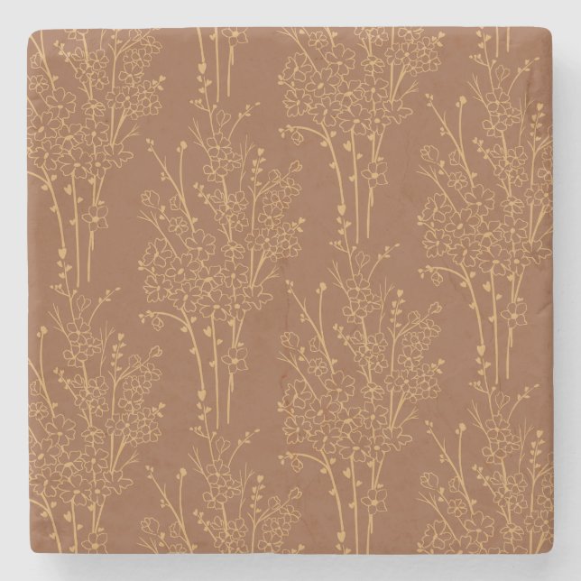 Porta-copo De Pedra Tossed Floral Silhouette Botanical | Burnt Umber (Frente)