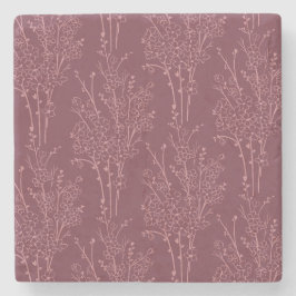 Porta-copo De Pedra Tossed Floral Silhouette Botanical | Deep Burgundy