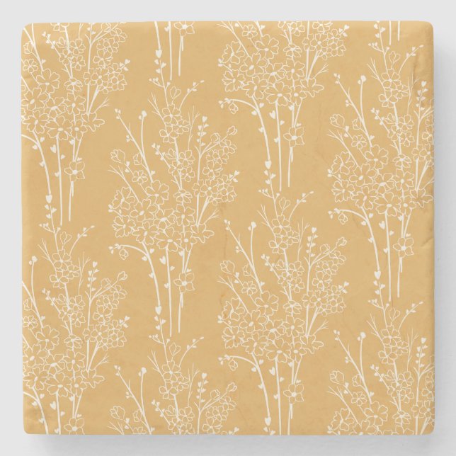 Porta-copo De Pedra Tossed Floral Silhouette Botanical | Muted Ochre (Frente)