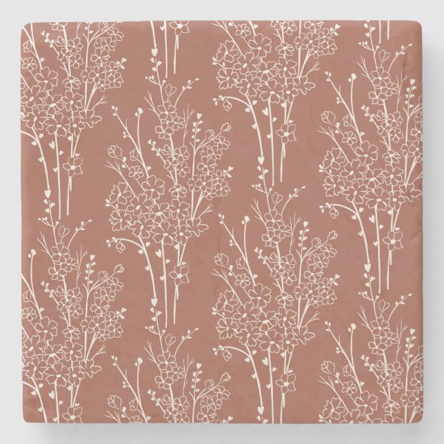 Porta-copo De Pedra Tossed Floral Silhouette Botanical | Rusty Sienna (Frente)