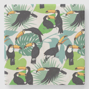 Porta-copo De Pedra Toucan Bird: Padrão de Folhas de Palma