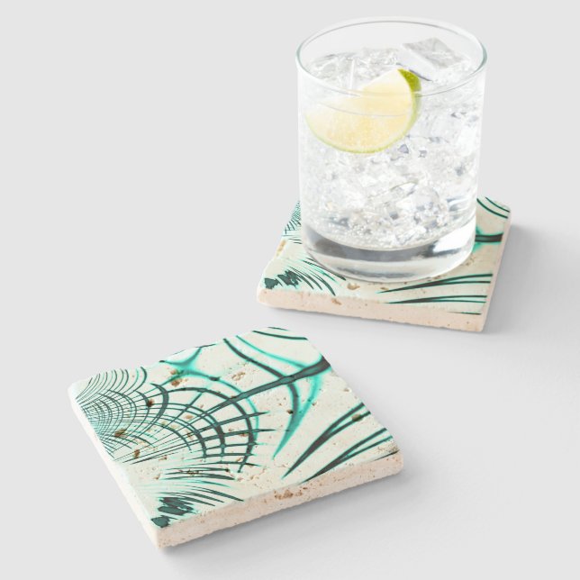 Porta-copo De Pedra Traços curvos cianos cruzados sobre fundo leve (Lateral)