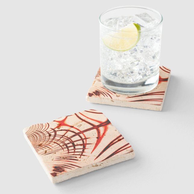 Porta-copo De Pedra Traços curvos vermelhos cruzados com efeito envelh (Lateral)