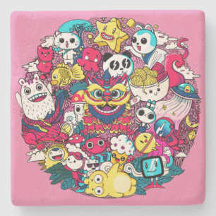 Porta-copo De Pedra Travesseiro Japonês com Arte Doodle