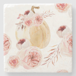 Porta-copo De Pedra Trendy Watercolor Pumpkin & Flowers | outono