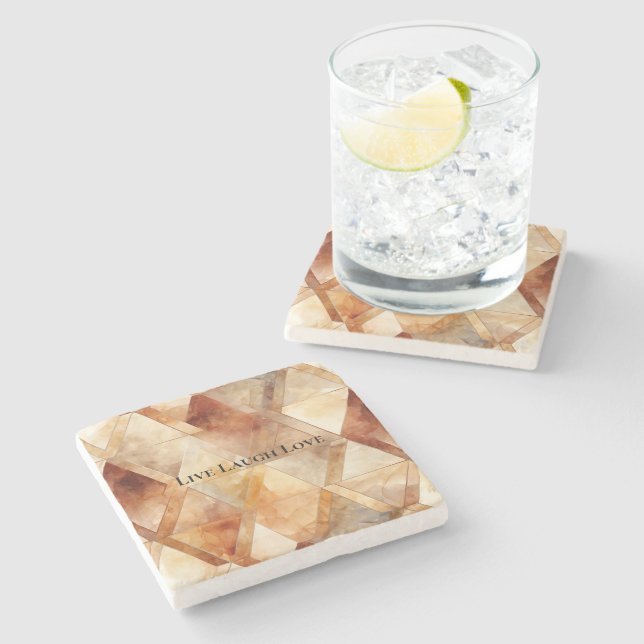 Porta-copo De Pedra Triângulos Dourados Vermelhos Cream Burgundy (Lateral)