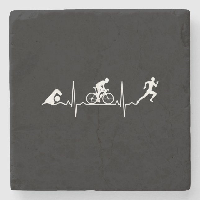 Porta-copo De Pedra Triathlon - Triathlon Heartbeat (Frente)
