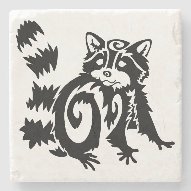 Porta-copo De Pedra Tribal Woodland Raccoon Design (Frente)