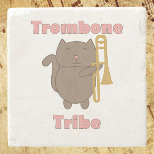 Porta-copo De Pedra Tribo do Trombone Kawaii Kitty Cat Letras Rosa