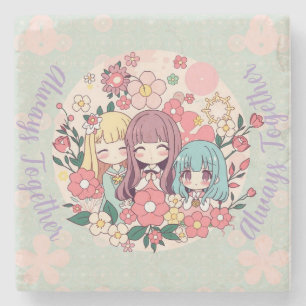 Porta-copo De Pedra Trio Kawaii - Meninas de Animes Bonitas e Víblias 