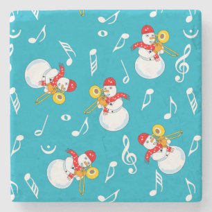 Porta-copo De Pedra Trombone Snowman Music Notes Padrão