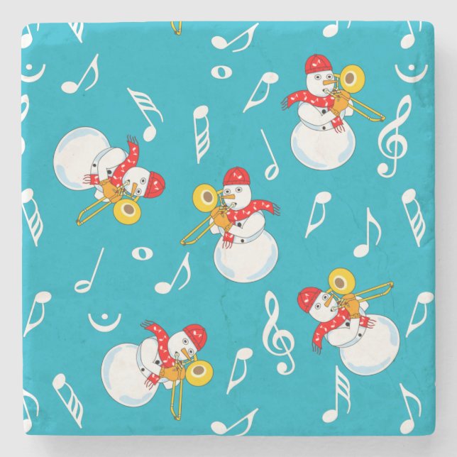 Porta-copo De Pedra Trombone Snowman Music Notes Padrão (Frente)