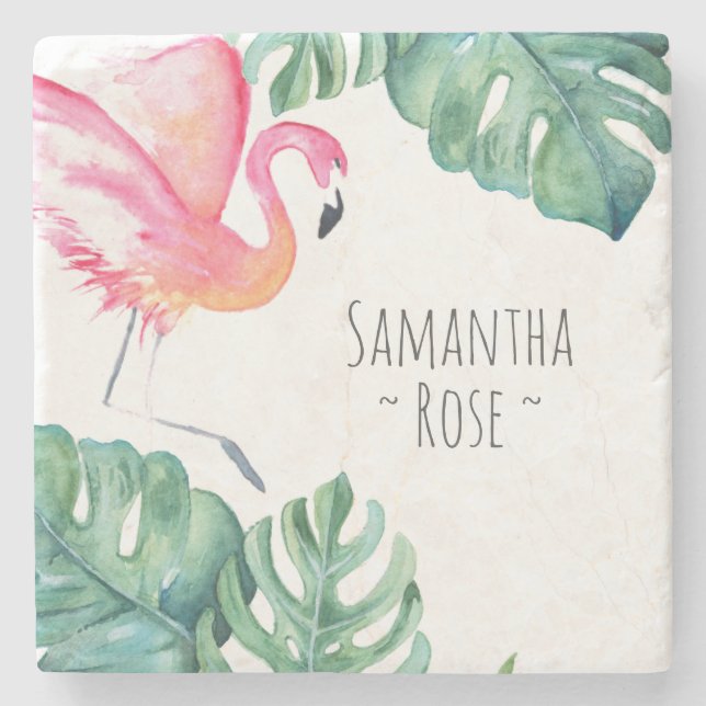 Porta-copo De Pedra Tropical de Decoração Flamingo Rosa Personalizada (Frente)