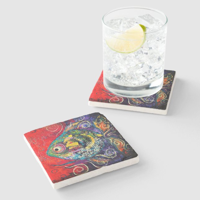 Porta-copo De Pedra Tropical Fish Stone Coaster (Lateral)