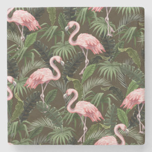 Porta-copo De Pedra Tropical Flamingo Pattern: Folhas Vintage