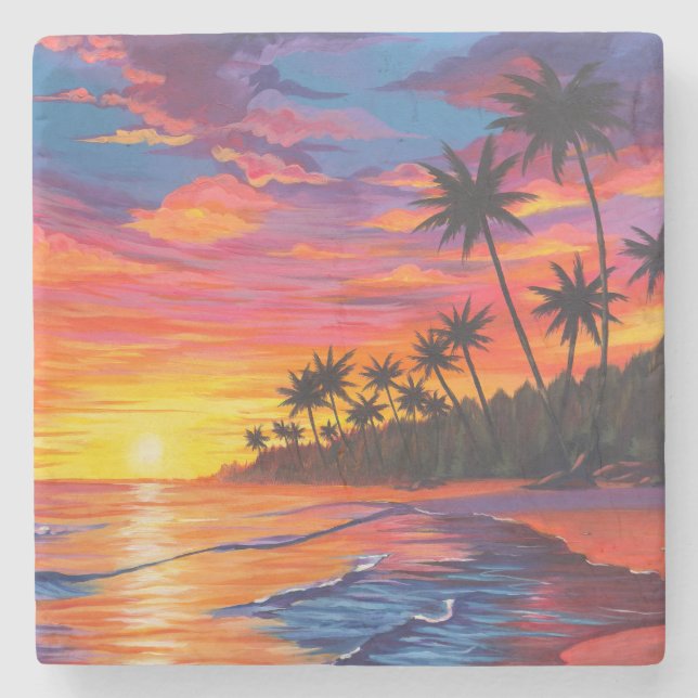 Porta-copo De Pedra Tropical Sunset Stone Beverage Coaster (Frente)