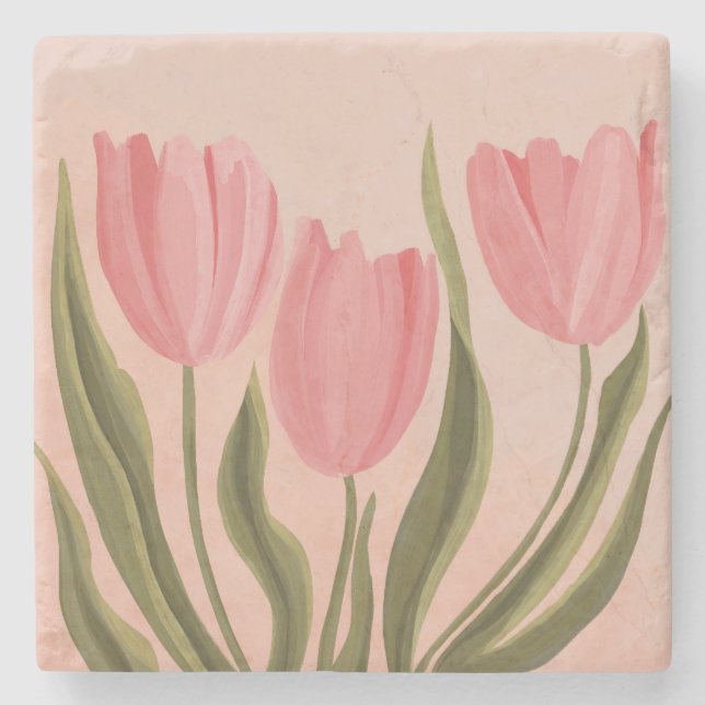 Porta-copo De Pedra Tulipas Rosa Bonito Painteramente (Frente)