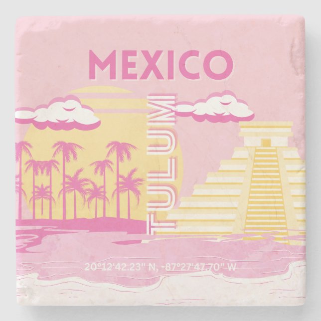 Porta-copo De Pedra Tulum, Viagem, Arte de Esquema, Rosa (Frente)