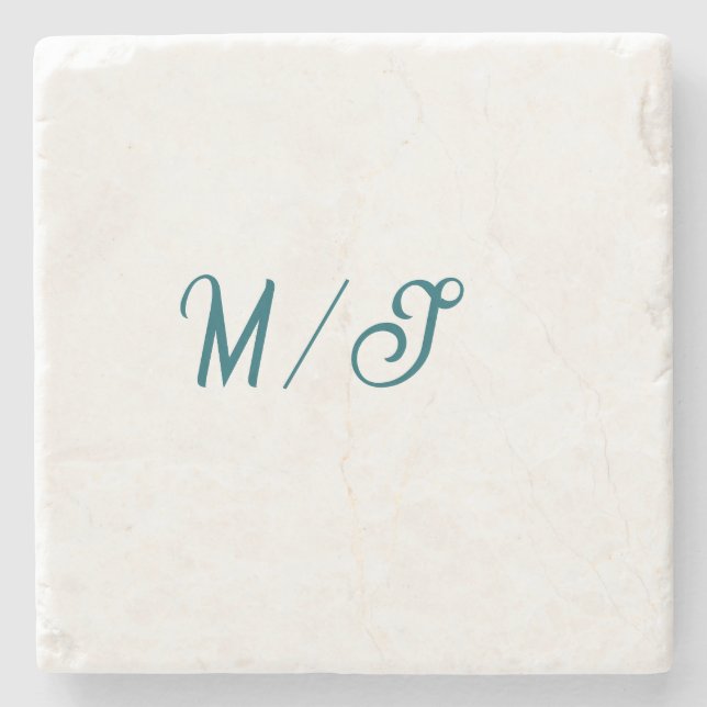 Porta-copo De Pedra Turquoise monogram wedding couple name simple styl (Frente)