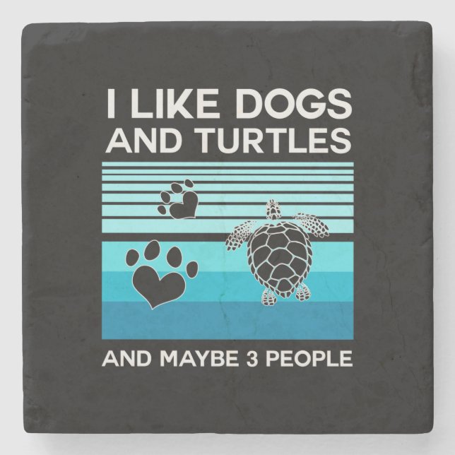 Porta-copo De Pedra Turtle Lover | Eu Gosto De Cães E Tartarugas (Frente)