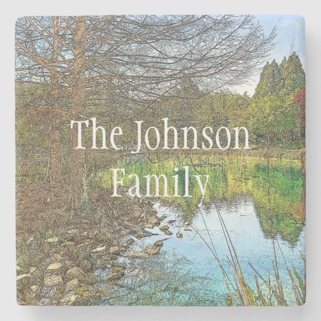 Porta-copo De Pedra Um belo dia no lago (Frente)