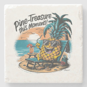 Porta-copo De Pedra Um design vibrante e humorístico com um abacaxi