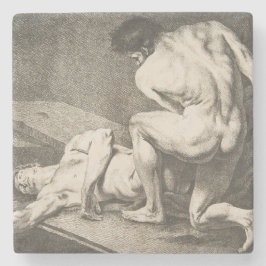 Porta-copo De Pedra Um homem levanta as pernas de outro homem