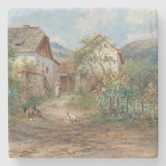 Porta-copo De Pedra Um Jardim Russo em Flor no Campo (Frente)