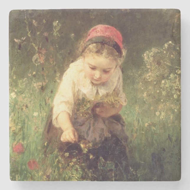 Porta-copo De Pedra Uma rapariga em um campo (Frente)