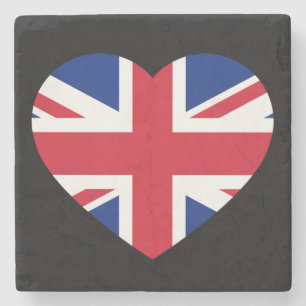 Porta-copo De Pedra Union Jack Heartflag na Porta copos Black Stone