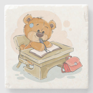 Porta-copo De Pedra Urso de Cartoon Bonito Escrevendo Livro