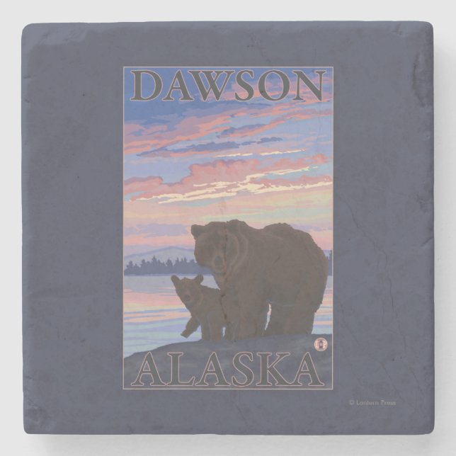 Porta-copo De Pedra Urso e Cub - Dawson, Alaska (Frente)