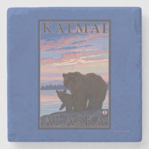 Porta-copo De Pedra Urso e Cub - Katmai, Alaska