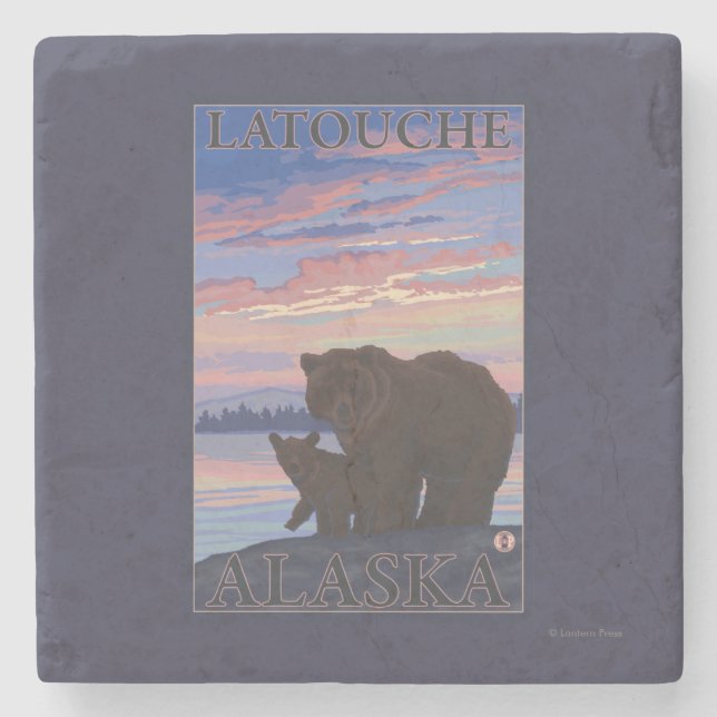 Porta-copo De Pedra Urso e Cub - Latouche, Alaska (Frente)