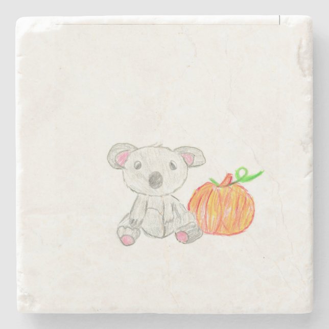 Porta-copo De Pedra Urso Koala com Abóbora (Frente)