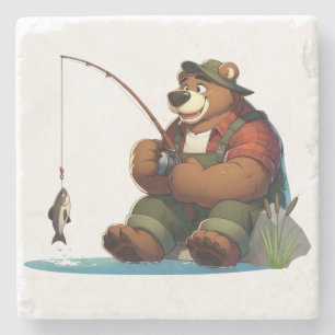Porta-copo De Pedra Urso pescador fofo ao ar livre